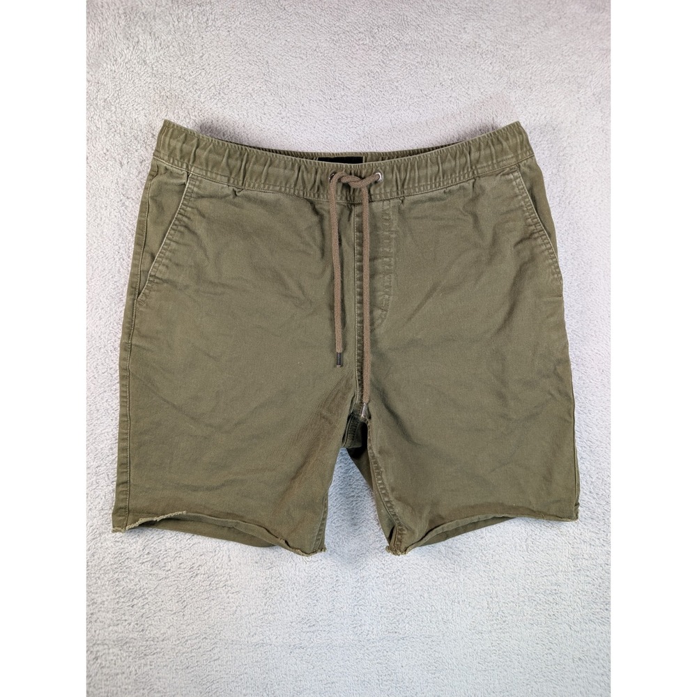 Brixton Madrid Drawstring Shorts Mens Medium Olive Green Stretch Cut Off Hem